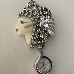 VINTAGE BROOCH WITH TIME PIECE, BONETTO with original box